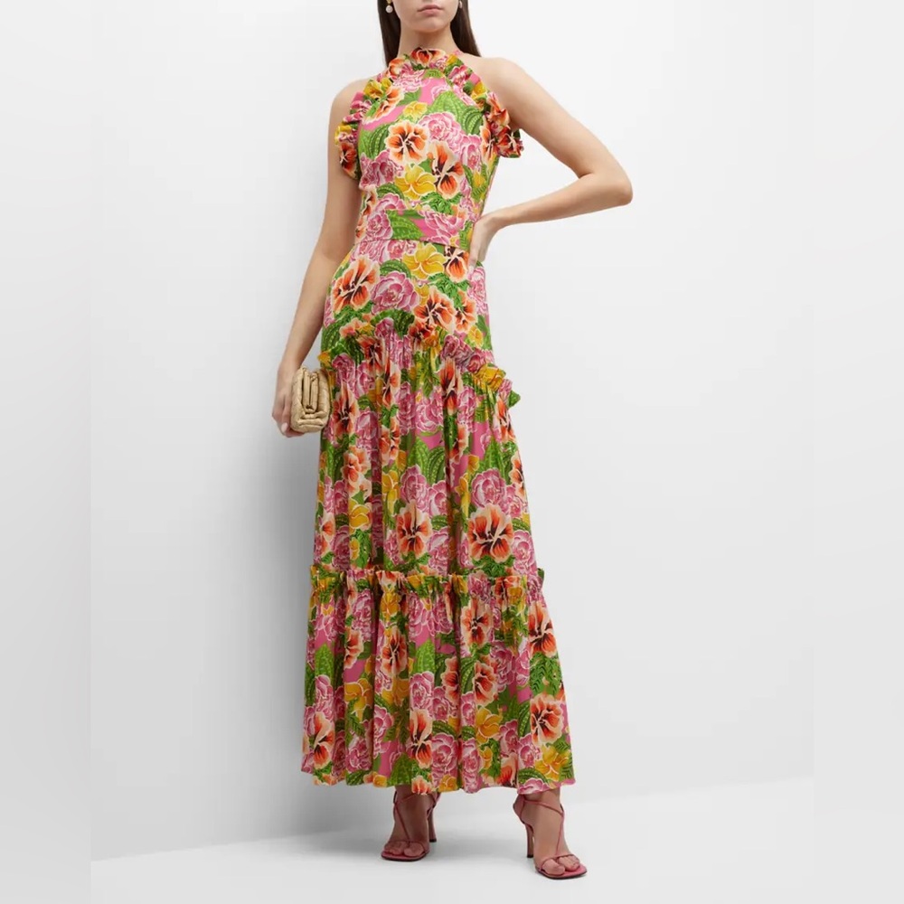 Borgo de Nor Tatiana Floral Silk Sleeveless Halter Maxi Dress